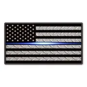 Bumper Magnet-Mini Thin Blue Line American Flag Diamond Plate 4.7" x 3.875"