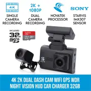 Elinz 4K 2K Dual Dash Cam WiFi GPS Dashboard Camera Recorder WDR Night Vision Car Charger 32GB