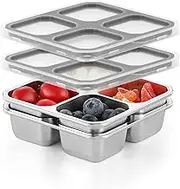 Misichao Stainless Steel Snack Boxes with 4 Compartments | Reusable Snack Containers Small Bento Lunch Box for Kids Adults Divided Meal Prep Containers for School Work and Travel 2 Pack