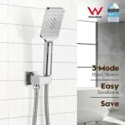 Decaura WELS Hand Held Shower Head Set 3-mode Shower Handset Square Chrome Bath