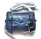 DKNY Donna Karan New York Navy-Silver Dana Lace-Up Tassel Chic Crossbody Bag.New