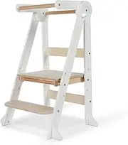 My Duckling Folding Learning Tower,Foldable Toddler Tower,Folding Kitchen Helper, Kids Standing Tower with Folding Step Stool (White/Natural)