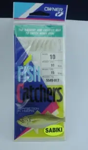 Owner 5549-017 Size 10 Sabiki Bait Rig White Hage Fish Skin Main Line 15LB