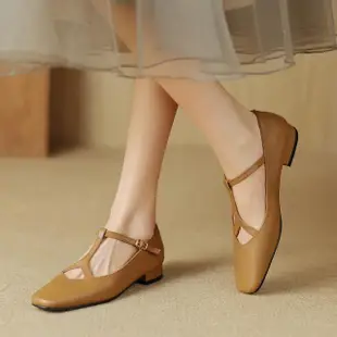 【WYPEX】復古真皮柔軟瑪莉珍鞋女鞋 平底優雅女涼鞋(2色)