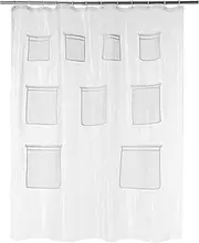 Amazon Basics 8-Gauge PEVA Shower Curtain or Liner with Mesh Storage Pockets - 183x183 CM, Clear