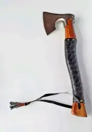 Handmade Carbon Steel Axe with Rosewood Handle and Leather Wrap - for Tools Gift