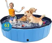 CACSPS Foldable Kiddie Pool, 63" x 12" Non-Slip Dog Bath Tub for Outdoor Backyard, Collapsible Swimming Pool for Kids & Pets (Blue)