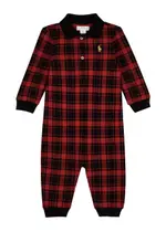 Polo Ralph Lauren Kids Checked Piqué Cotton Babygrow (3-12 Months) - Red - 9 Months (9 Months) 9 MONTHS (9 months)