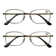 2 PK Square Metal Frame Mens Reading Glasses Classic Readers Fashion Eyeglasses