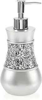 Creative Scents Silver Hand Soap Dispenser for Bathroom, Decorative Countertop Lotion Dispenser, Elegant Crackled Glass Liquid Soap Dispenser with Sturdy Pump for Classic Bathroom Décor