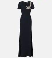 [McQueen] McQueen Embroidered crêpe gown AU 6 black