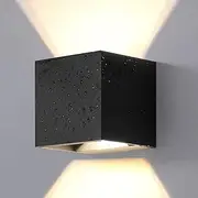 DAWALIGHT Outdoor Wall Lights 12W 3000K Warm White LED Up and Down Wall Light IP65 Waterproof Modern Square Adjustable Wall Sconce for Living Room Bedroom Garden Patio Outside, Aluminum, Black