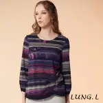 【LUNG.L 林佳樺】LM68A 紫色條紋下擺抽折七分袖上衣(女裝 加大尺碼)