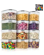 Sorbus Set of 12 Food Storage Containers With Lids, Measuring Spoons & Labels