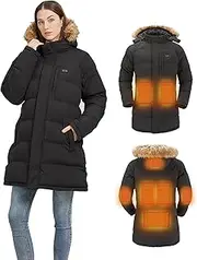 Windpost Heated Jackets for Women,Heated Jacket 8 Heating Zones,Long Winter Coats for Women