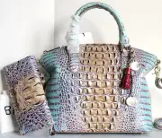 Brahmin Duxbury Satchel Seltzer Ombre Leather Crossbody Bag+Wallet+Tassel NWT