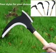 4 Sizes Steel Sickle Grass Mowing Sickle W/ Handle Useful Farming Gardening Tool