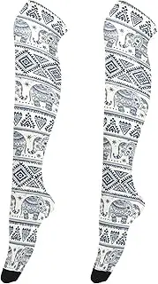 [Caihoyu] Women'S Knee High Socks Retro Style Extra Long Tigh High Socks Baseball Socks Football Socks for Daily Wear, Cosplay Vintage Indian flower Ethnic Elephant Tribe, Vintage Indian Flower Ethnic