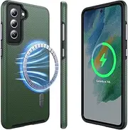 [NJROW] Strong Magnetic for Samsung Galaxy S21 FE Case Compatible with MagSafe [2024 Upgraded] [Dual Layer Heavy Duty] [Military Shockproof] Rugged for Samsung Galaxy S21 FE Phone Case Slim,Forest Green