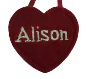 Ganz -Alison- Personalized Heart Ornament - Dark Red -Embroidered Name on Felt