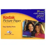 Kodak Picture Paper - Inkjet Printer 20 Sheets Soft Gloss Print - 4x6 - PP-1-A