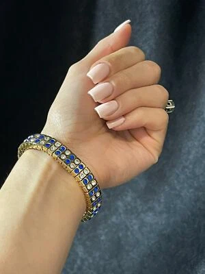 Sapphire bracelet September Bday gift for wife 96 Gemstone 24K GOLD HANDMADE 2ct