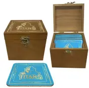 126004 GOLD COAST TITANS NRL TEAM SET OF 4 CORK BACK COASTERS IN WOODEN BOX