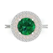2.83 ct Round Halo Emerald Stone Promise Bridal Engagement Ring 14k 2 tone Gold