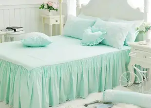 天絲床罩 標準雙人床罩 公主風床罩 綻放 薄荷綠蕾絲床罩 結婚床罩 床裙組 荷葉邊 100%天絲 tencel 佛你