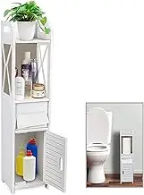 Sulfar Small Bathroom Storage Corner Floor Cabinet with Doors and Shelves, Thin Toilet Vanity Cabinet, Narrow Bath Sink Organizer, Towel Storage Shelf for Paper Holder, White