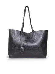 Black Croc Embossed Leather Tote