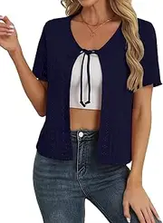 [Colormagic] Womens Tie Front Cardigan Lightweight Short Sleeve Cardigans for Women Trendy