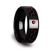 Thorsten SORRELL Black Ceramic Ring Red Ruby with Black and Red Carbon Fiber - 8