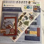12x12 Winter Fun Premium Scrapbook Kit 18 pages with coordinated stickers