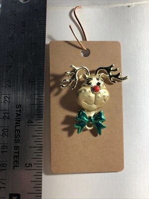 Rudolph The Red Nosed Reindeer Brooch, Pin, Gold Color New