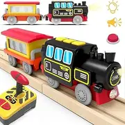 Motorized Train for Wooden Track, Remote Control Train with Magnetic Connection, Battery Operated Locomotive Train Toys - Powerful Engine Bullet Train Set Compatible with Thomas, Brio, Chuggington