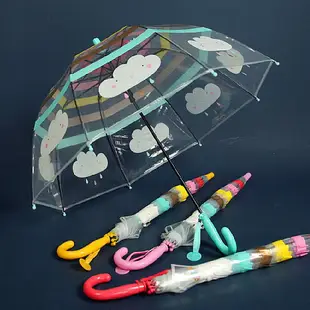 浮羽兒童傘男女童可愛彩虹波點半自動安全拱形蘑菇傘長柄傘透明傘