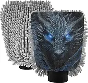 XYMZR Dragon Blue Eyes Black Absorbent Microfiber Car Wash Mitt, Funny Cute Anime Scratch Free for Cars Cleaning, Home Cleaning Mitts, 2 Pack, 10.24” L x 7.09” W