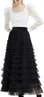 [Xinsay Lady] Women's Elastic High Waist A-Line Tiered Tulle Versatile Skirts Elegant Layered Tutu Mesh Swing Party Skirt
