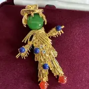 Vintage Jacqueline Bouvier Kennedy Jeweled Scarecrow Brooch Pin