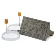 BACON PRESS EGG RING SET Cast Iron Grill Burger Ham Grilled Sandwiches Wood Hand