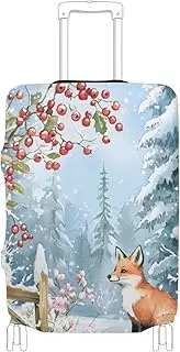 [Joisal] Artistic Rain Umbrella Red Suitcase Covers for Luggage Tsa Approved Fit 18-32 Inch Luggage, Airplane Travel Essentials, Forest Fox Winter White, L 26-28 in
