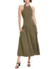 WeWoreWhat Halter Corset Linen-Blend Midi Dress
