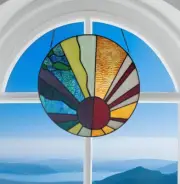 Round Tiffany Style Stained Glass Sunburst Suncatcher Window Panel 12.75in