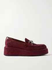 [Gucci] Gucci - Ilde Leather-trimmed Canvas-jacquard Platform Loafers - Claret - IT40.5 IT 40.5 Burgundy