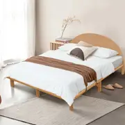 ACA Bed Frame Double Size Wooden Mattress Base Timber Platform Round Bedhead Oak
