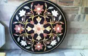 15'' Round black Marble Coffee Table Top Stone Inlay Sofa Side Table decor room