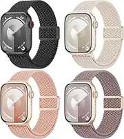 [Shalila] 4 Pack Stretchy Braided Bands Compatible with Apple Watch Band 38mm 40mm 41mm 42mm 44mm 45mm 49mm for Women Men, Elastic Nylon Solo Loop Strap for iWatch Series Ultra 8/7/SE/6/5/4/3/2/1