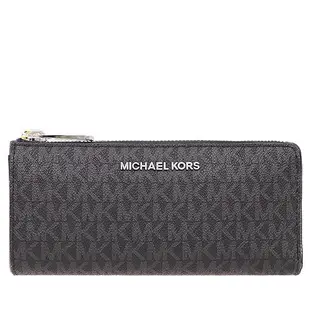 【美麗小舖】MICHAEL KORS 黑灰色 MK 老花防刮PVC皮革 L拉鍊長夾 拉鍊長夾 皮夾 長夾~M84947