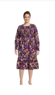 Terra & Sky Midi Dress Plus Size 1X (16W-18W) Floral Tiered Peasant Boho Gauze